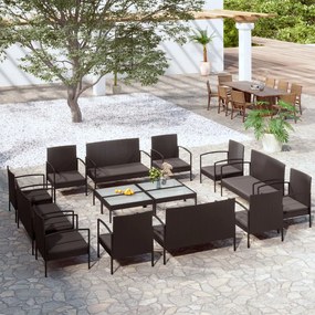 3095962 vidaXL Set mobilier de grădină cu perne, 16 piese, negru, poliratan