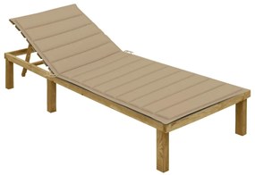 vidaXL Șezlong cu pernă bej, lemn de pin tratat