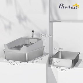 PawHut Arenero pentru Pisici din Oțel Inoxidabil XXL cu Margini Înalte Lopată Ușor de Curățat Test de Scurgeri 70x50x30 cm Gri | Aosom Romania