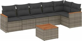 vidaXL Set canapele de grădină, 7 piese, cu perne, gri, poliratan