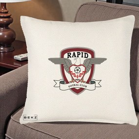 Perna Personalizata Rapid Fotbal Club 1923, 40x40 cm, Crem Reliefat, Husa Detasabila, Perna Inclusa, BEKZ®