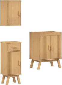 vidaXL Set de mobilier pentru baie cu ușă 3 pcs Maro Lemn masiv de pin