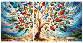 Tablou 5-piese cu arborele vieții în vitralii colorate