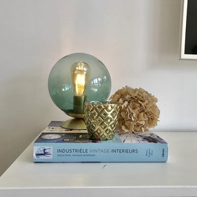 Lampă de masă Art Deco din alamă cu sticlă verde - Pallon