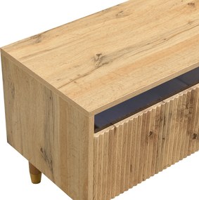 Comodă TV cu 4 sertare, din MDF și acril, 178x35x45 cm, Culoare naturală