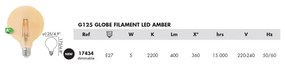 Bec E27 GLOBE LED LED AMBER 5W 2200K DIMABLE 17434