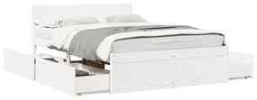 3282358 vidaXL Cadru de pat cu sertare, alb, 135x190 cm, lemn masiv de pin