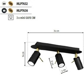 Lustra cu 3 spoturi mini GU10 directionabile design modern PRESTON GOLD alb, auriu