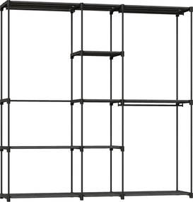 HOMCOM Dulap Garderobă din Material Textil cu 8 Rafturi și 3 Bare pentru Agățat, 182x43x185 cm, Negru | Aosom Romania