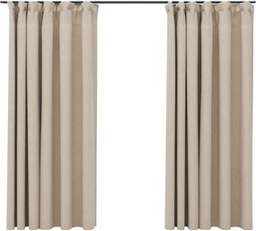 vidaXL Draperii opace aspect in, cu cârlige, 2 buc., bej, 140x175 cm