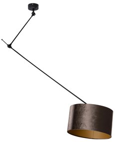 Lampă Suspendată Neagră cu Abajur de Catifea Maro 35cm - Blitz