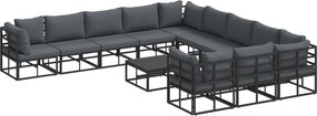 vidaXL Set de canapele pentru grădină cu pernă 12 pcs Negru Aluminiu