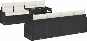 vidaXL Set de canapele pentru grădină cu pernă 9 pcs Negru Rattan poli
