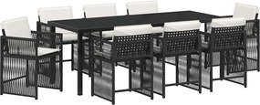 vidaXL Set de masă pentru grădină 9 pcs Negru poliratan