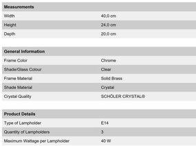 Aplica de perete cristal Schöler design de lux Sheraton 3L, chrome