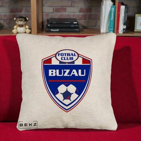 Perna Personalizata FC Buzau Fotbal, 40x40 cm, Bej Canapea, Husa Detasabila, Perna Inclusa, BEKZ®