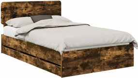 vidaXL Cadru de pat Stejar Afumat 135 x 190 cm Lemn prelucrat