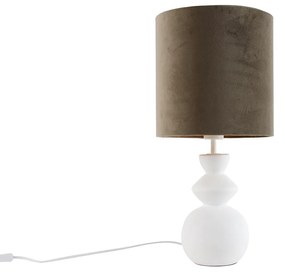 Lampă de masă de design cu abajur din catifea albă taupe cu auriu 25 cm - Alisia