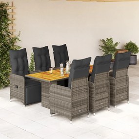 3277163 vidaXL Set bistro de grădină cu perne, 7 piese, gri, poliratan