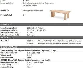 Masa design LUX Bergman L furnir stejar, 300x120cm