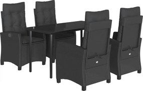 vidaXL Set mobilier de grădină cu perne, 5 piese, negru, poliratan