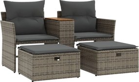 vidaXL Canapea de grădină cu 2 locuri și taburete, gri, poliratan