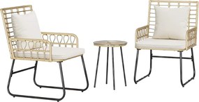 vidaXL Set de masă pentru grădină 3 pcs Maro și Crem poliratan