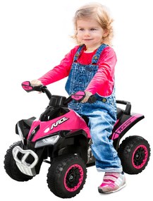 ATV Jucarie pentru copii Ride On cu lumini si sunete HOMCOM, miscare prin impingere varsta recomandata 18-36 luni, roz, 67,5x38x 44cm | Aosom Romania