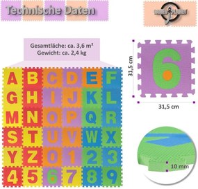 Covoraș educativ puzzle EVA, litere și cifre, 86 piese, 3,6m