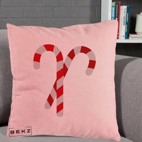 Perna Decorativa Candy Cane de Craciun, 40x40 cm, Roz, Husa Detasabila, Perna Inclusa, BEKZ®