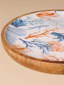 Tava pentru prajituri, din lemn de mango, cu capac din sticla, D23cm, Coral