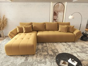 Colțar extensibil dumonde cu ladă de depozitare si sezut confortabil din spuma high-density, Berlin XL Royal Mustar 350x185 cm