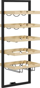HOMCOM Raft de Perete pentru Sticle din Lemn și Oțel, Suport pentru 15 Sticle de Vin și 4 pahare, 35x25x86 cm, Natural | Aosom Romania