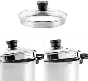 Cratiță adâncă Luigi Ferrero Sophia FR-3407, 20x18 cm, 5.6 l, Oțel 18/10, Capac din sticlă cu gaură pentru abur, Inducție, Inox