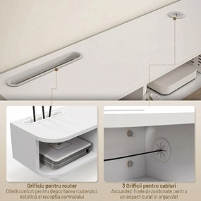 HOMCOM，Suport TV，Cu 2 Rafturi Deschise și Dulap cu Ușă Rabatabilă，MDF，120cm x 26cm x 16cm，Alb, gri | Aosom Romania
