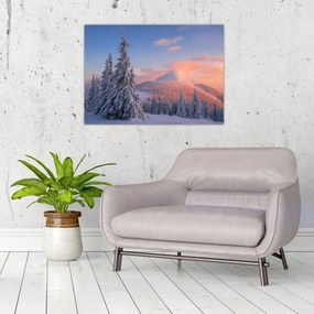 Tablou pe sticlă - Peisaj de iarnă (70x50 cm)