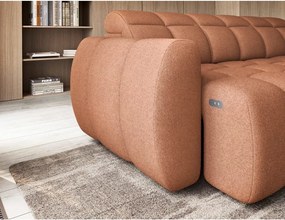 Colțar somon extensibil/cu spațiu de depozitare cu tapițerie din țesătură bouclé (cu colț pe partea dreaptă/în formă de ”L”) Falconn – ELTAP