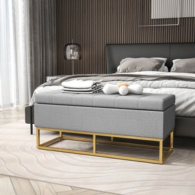 HOMCOM Bancă cu depozitare 2 în 1, scaun capitonat și picioare din oțel 110 x 44 x 48 cm gri și aurit | Aosom Romania