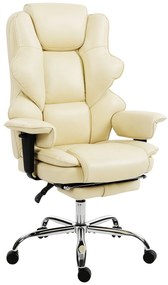 HOMCOM Scaun de birou cu suport pentru picioare și tetieră, din piele PU, spumă și metal, 76x73x117-125 cm, crem | Aosom Romania