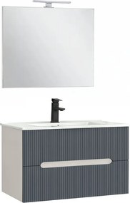 Trent Mobilier de baie 80 cm lavoar ceramic (2 sertare) cu oglindă 60x80 cm alb-antracite gri