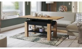 Masă extensibilă ADONIS cu raft, stejar craft/negru