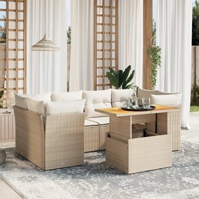 vidaXL Set canapele de grădină, 7 piese, cu perne, bej, poliratan
