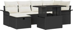 vidaXL Set de canapele pentru grădină cu pernă 7 pcs Negru Rattan poli