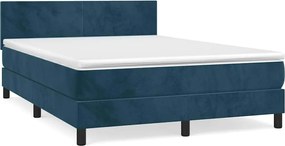 vidaXL Pat box spring cu saltea, albastru închis, 140x190 cm, catifea