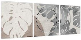 Tablou - Design cu frunze (cu ceas) (90x30 cm)
