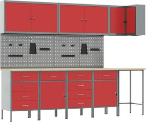 vidaXL Set de dulapuri de lucru cu sertar cu raft 12 pcs Roșu și gri