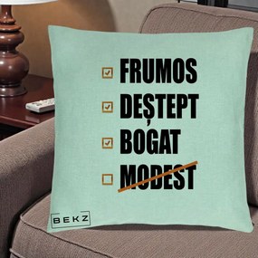 Perna Decorativa Frumos Destept Bogat, 40x40 cm, Verde Menta, Husa Detasabila, Perna Inclusa, BEKZ®