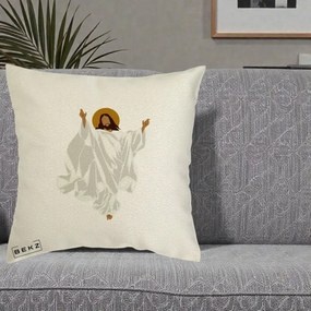 Perna Decorativa Iisus Hristos Invierea Silueta Minimalista, 40x40 cm, Ecru, Husa Detasabila, Perna Inclusa, BEKZ®