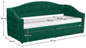Pat de o persoană (divan) 90 cm Zonas (verde) (cu somieră) (cu sp. depozitare). 1116570