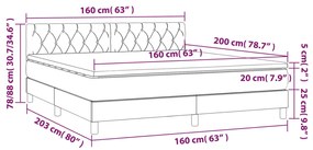 Pat cu arcuri, saltea si LED, gri deschis, 160x200 cm, catifea Gri deschis, 160 x 200 cm, Design cu nasturi